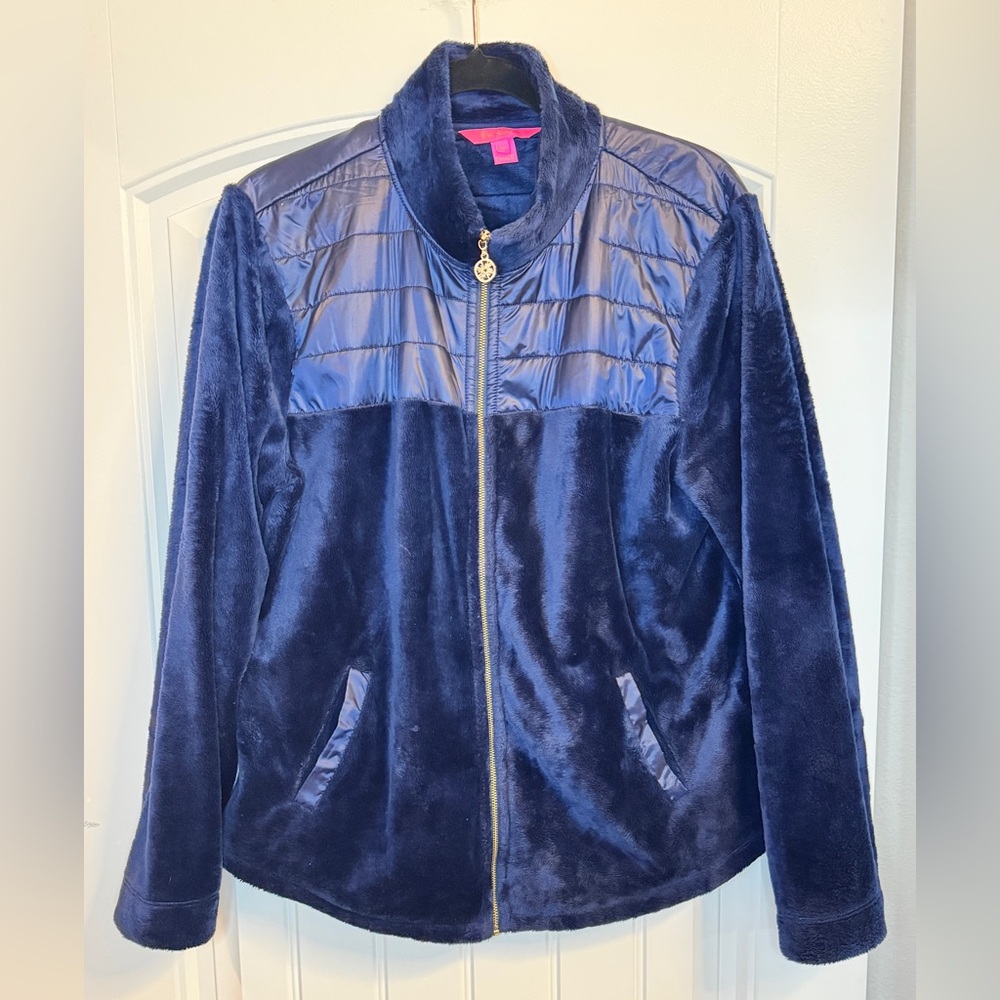 Lilly Pulitzer Navy Blue Teddy Full Zip-Up Jacket